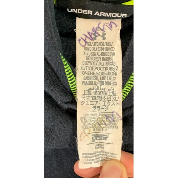 UnderArmor Youth Extra Large (XL) (YXL) Black Neon Green Pullover Hoodie Pockets - Picture 7 of 9